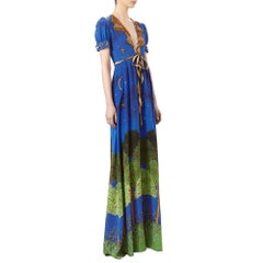 GUCCI Blue Night Garden Silk Gown IT38 US 0-2