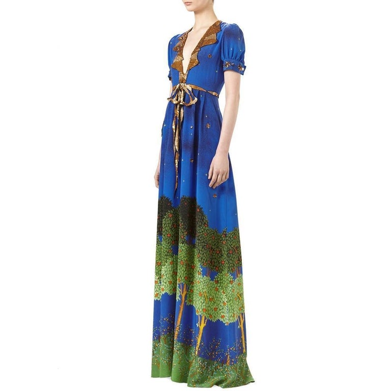 GUCCI Blue Night Garden Silk Gown IT40 US 2-4 at 1stDibs | gucciblue nude
