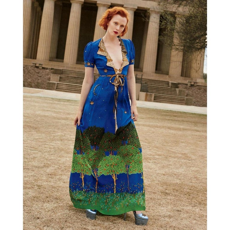 GUCCI Blue Night Garden Silk Gown IT40 US 2-4 at 1stDibs | gucciblue nude