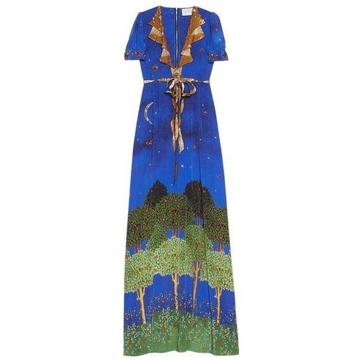 GUCCI Blue Night Garden Silk Gown IT40 US 2-4 at 1stDibs | gucciblue nude