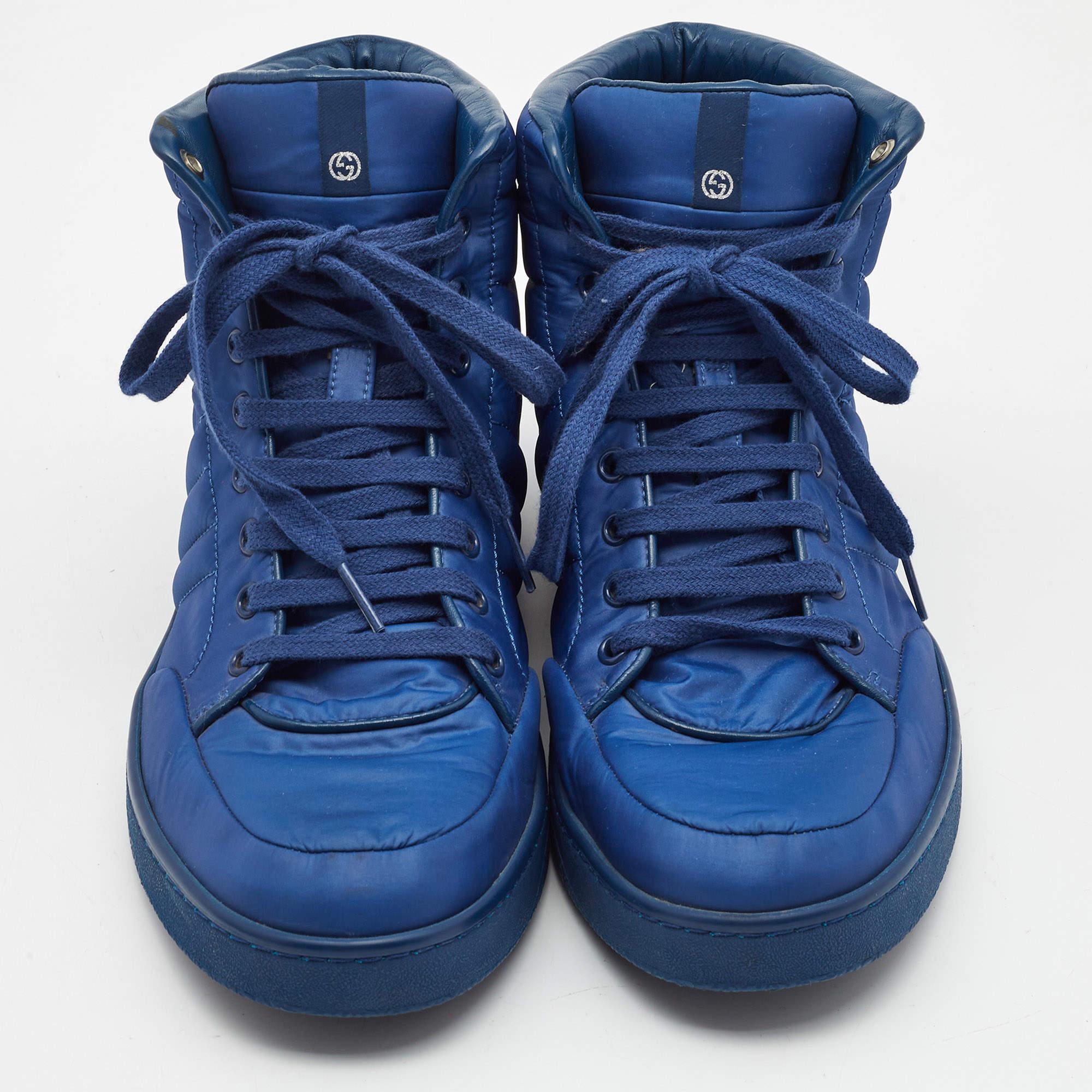 Gucci Blue Nylon Coda High Top Sneakers Size 41.5 In Good Condition For Sale In Dubai, Al Qouz 2
