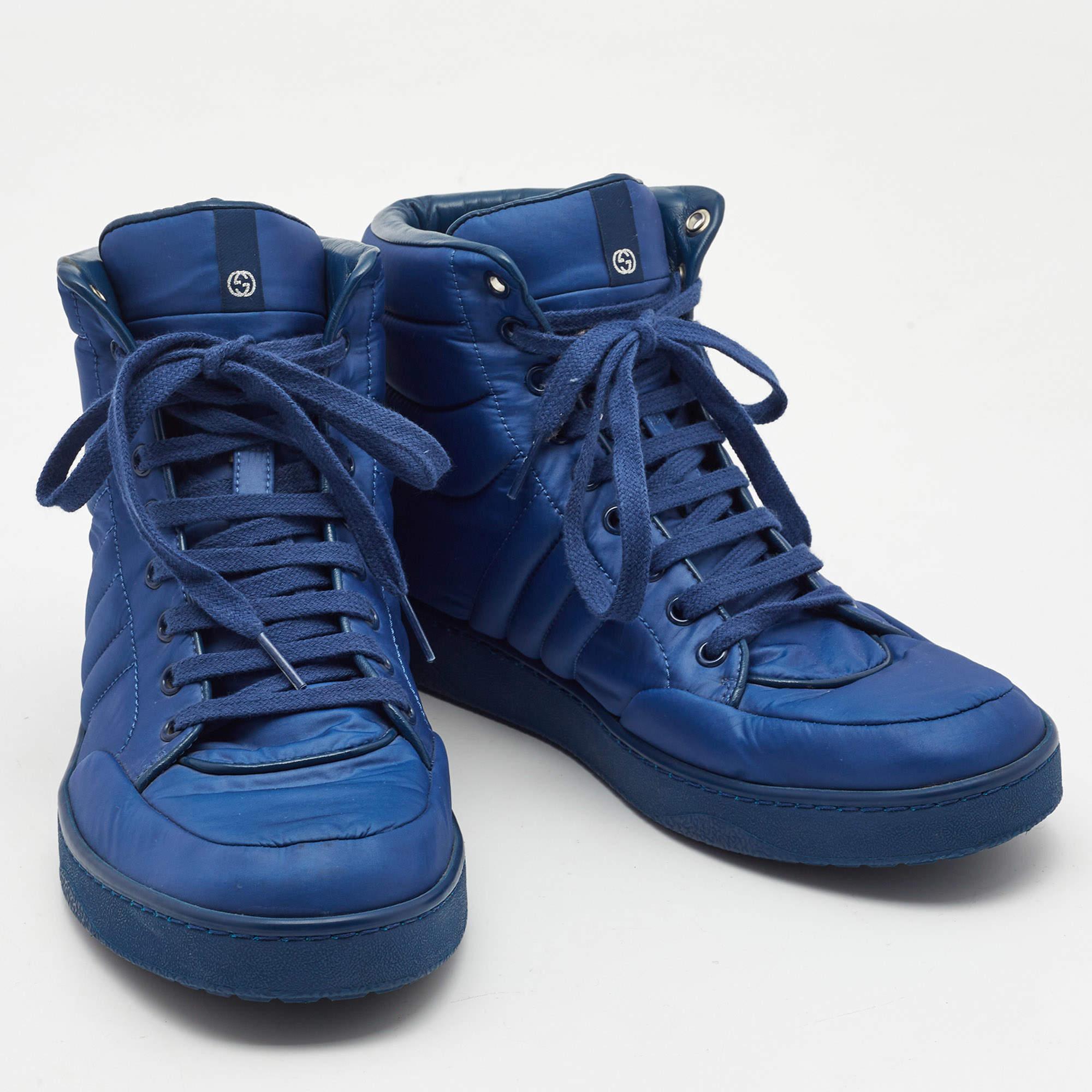 Men's Gucci Blue Nylon Coda High Top Sneakers Size 41.5 For Sale