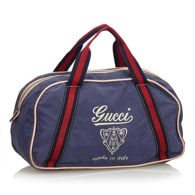 Gucci Blue Nylon Logo Duffel Bag at 1stDibs