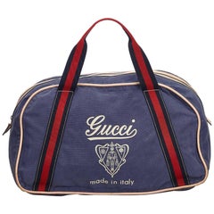 Gucci Blue Nylon Logo Duffel Bag