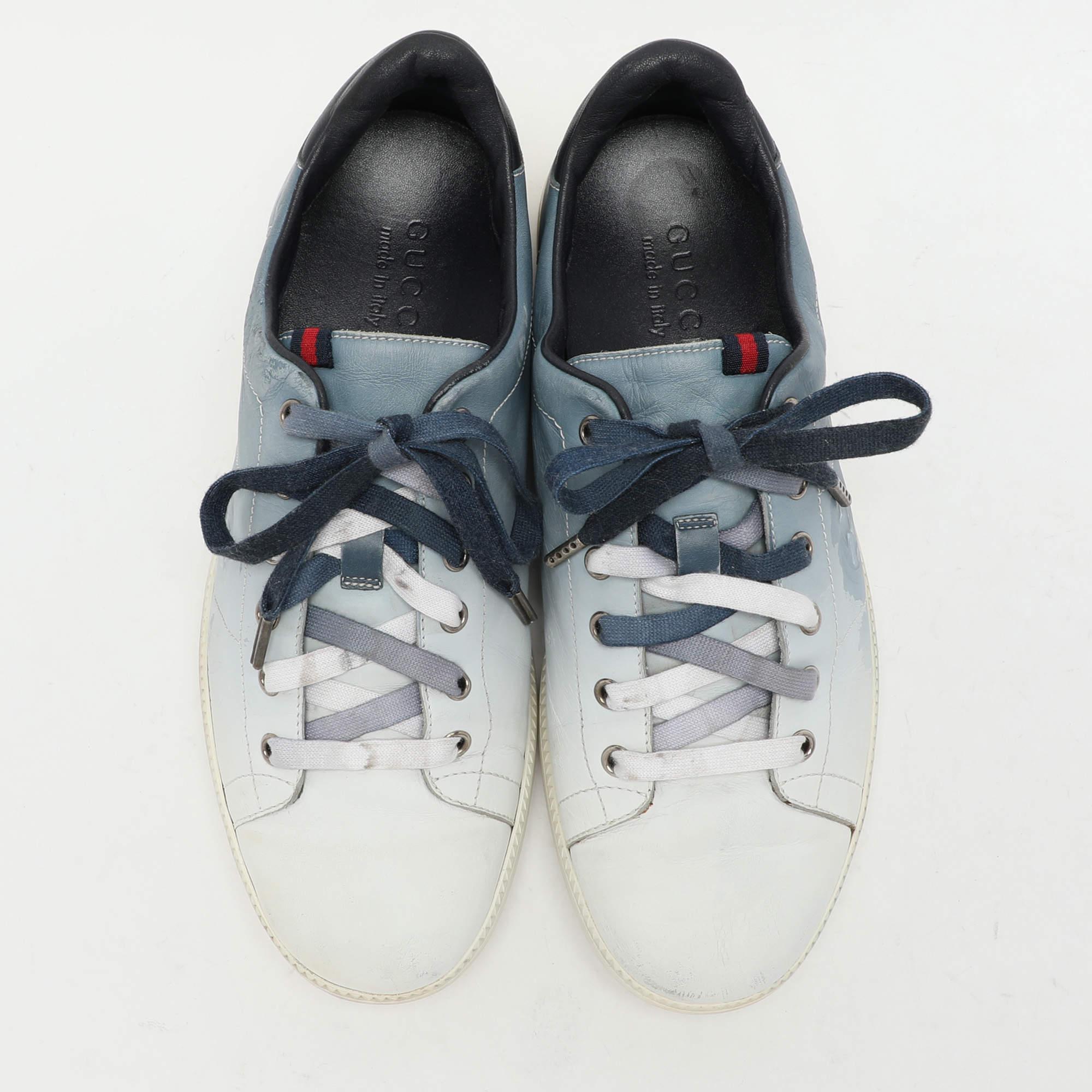 Blau Ombre Leder Low Top Turnschuhe von Gucci Größe 41,5 (Grau) im Angebot