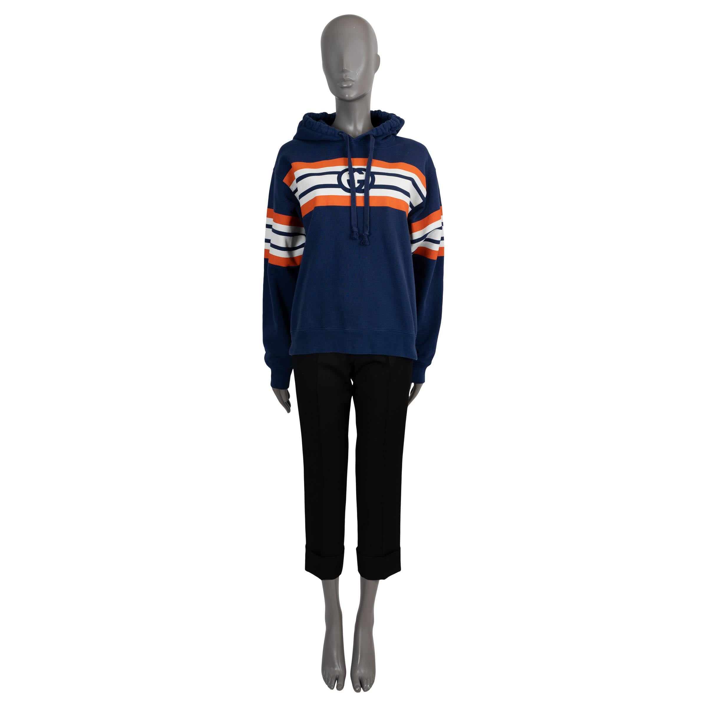 Donna Gucci Felpa blu e arancione in cotone 2021 con strisce GG XS in vendita