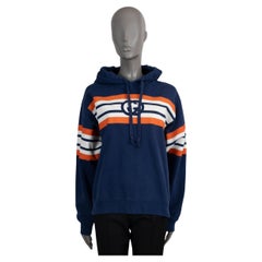 GUCCI blue & orange cotton 2021 STRIPED GG HOODIE Sweater XS