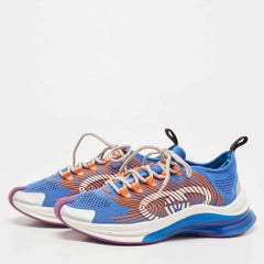 Gucci Blue/Orange Knit Fabric and Leather Runner Sneakers Size 37.5