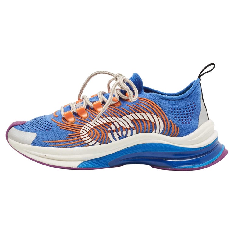 Gucci - Baskets de course en tissu et cuir bleu/orange, taille 37,5 En  vente sur 1stDibs