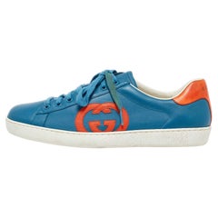 Gucci Blue/Orange Leather Low Top Sneakers Size 44.5