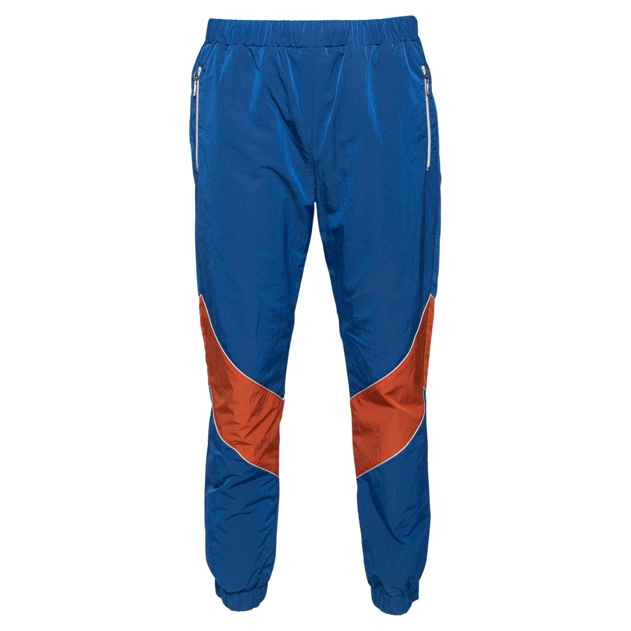 Gucci Blue & Orange Paneled Synthetic Track Pants M For Sale
