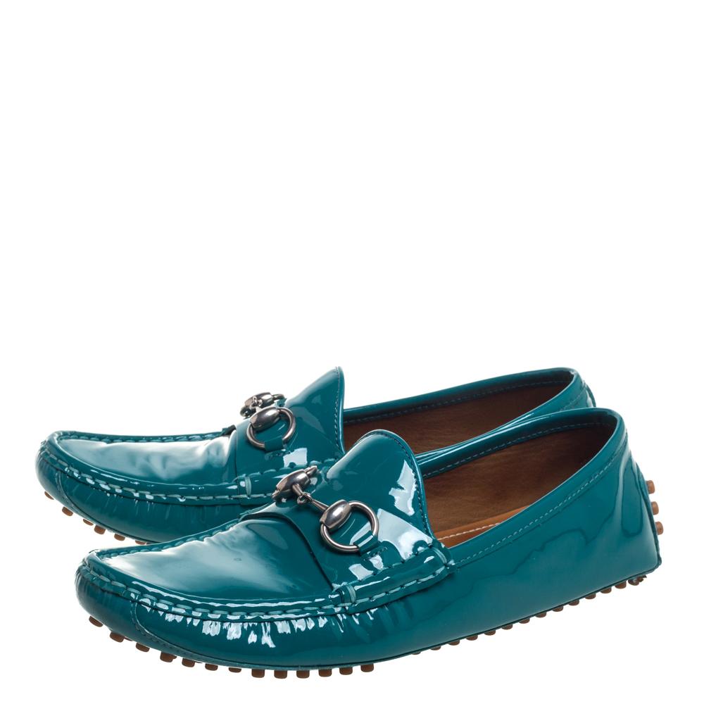 Gucci Blue Patent Leather Horsebit Loafers Size 37.5 1