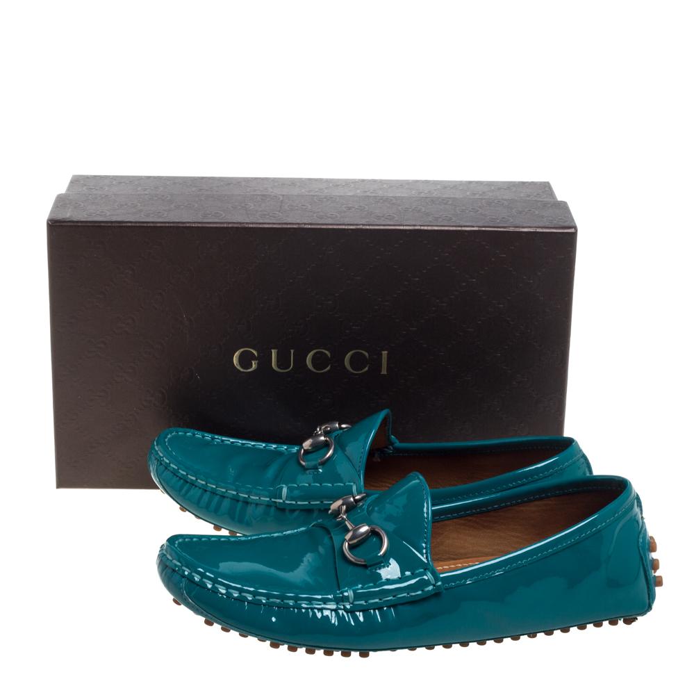 Gucci Blue Patent Leather Horsebit Loafers Size 37.5 2