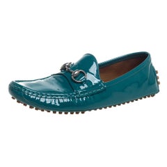 Gucci Blue Patent Leather Horsebit Loafers Size 37.5