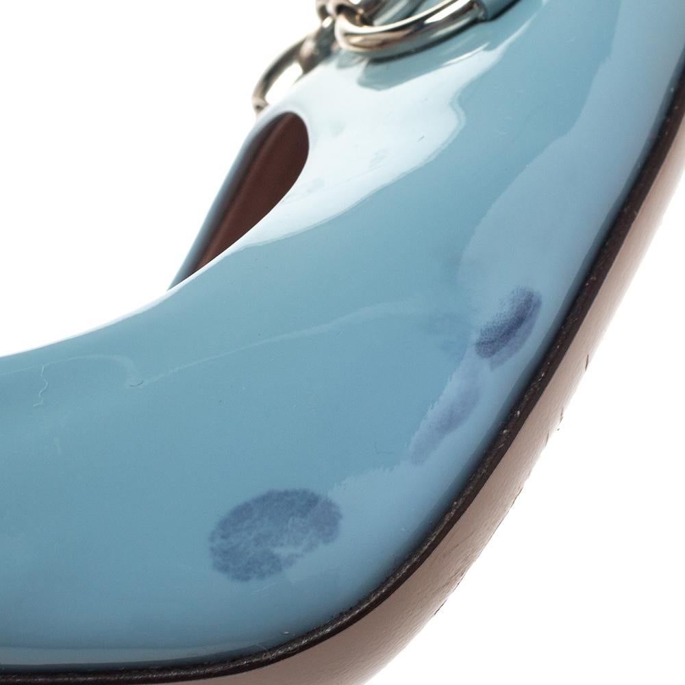 Women's Gucci Blue Patent Leather Jolene Horsebit Pumps Size 38