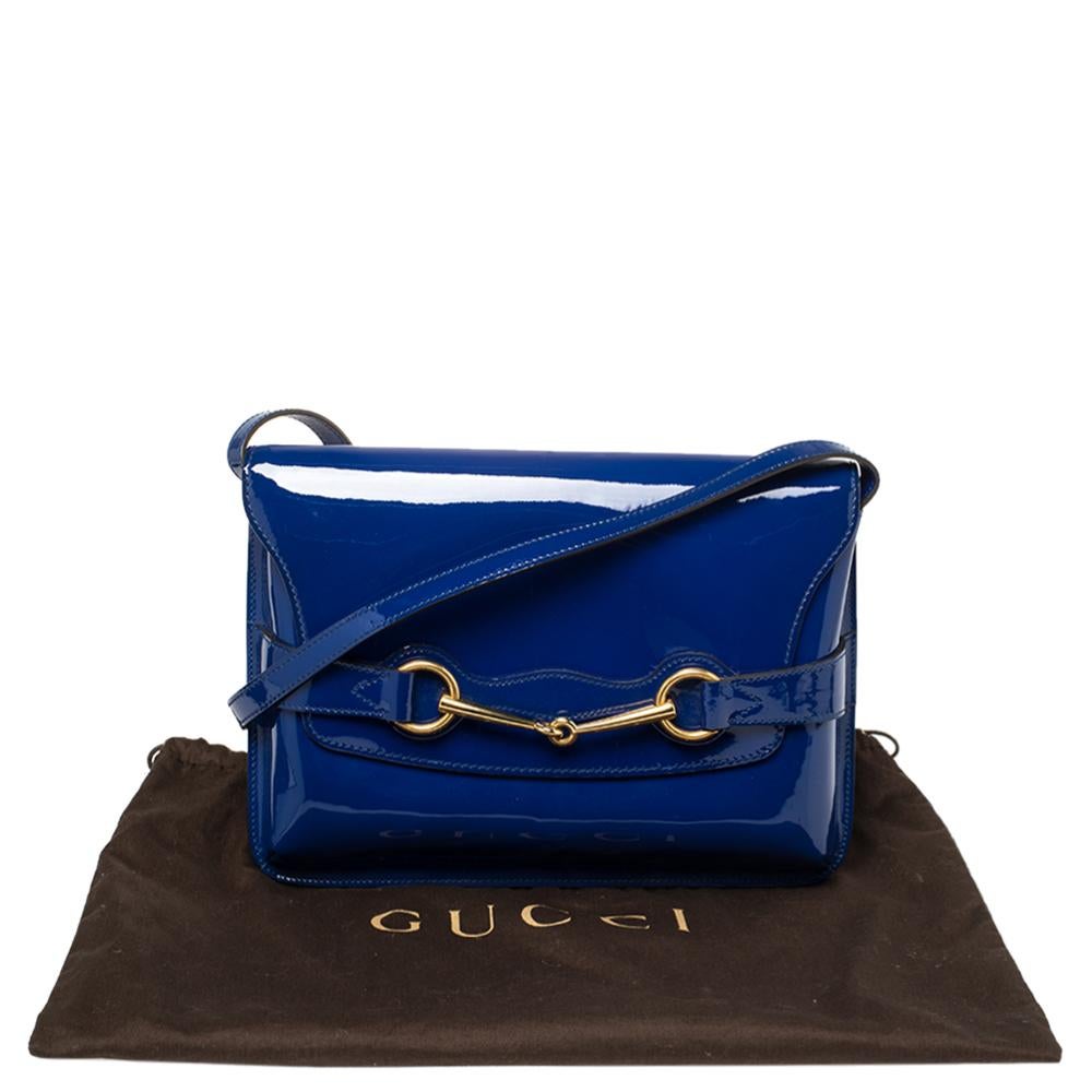 Gucci Blue Patent Leather Large Bright Bit Shoulder Bag 4