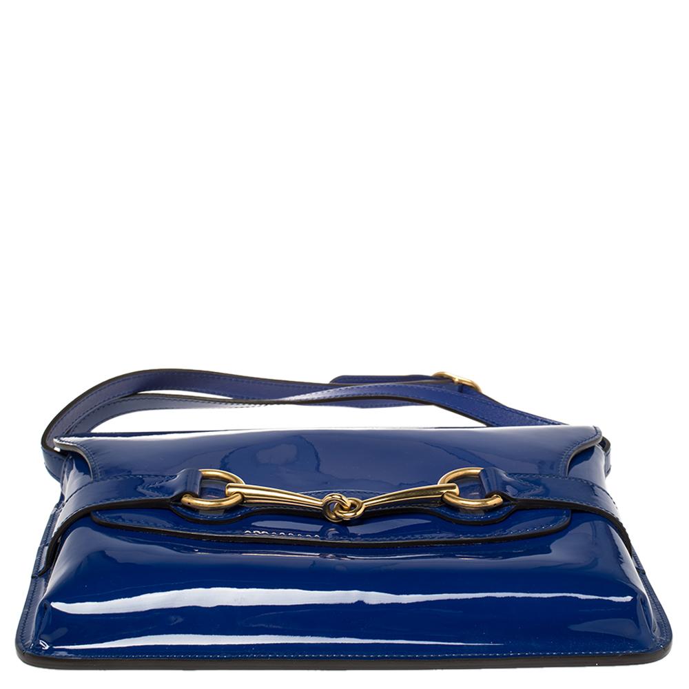 Gucci Blue Patent Leather Large Bright Bit Shoulder Bag 5