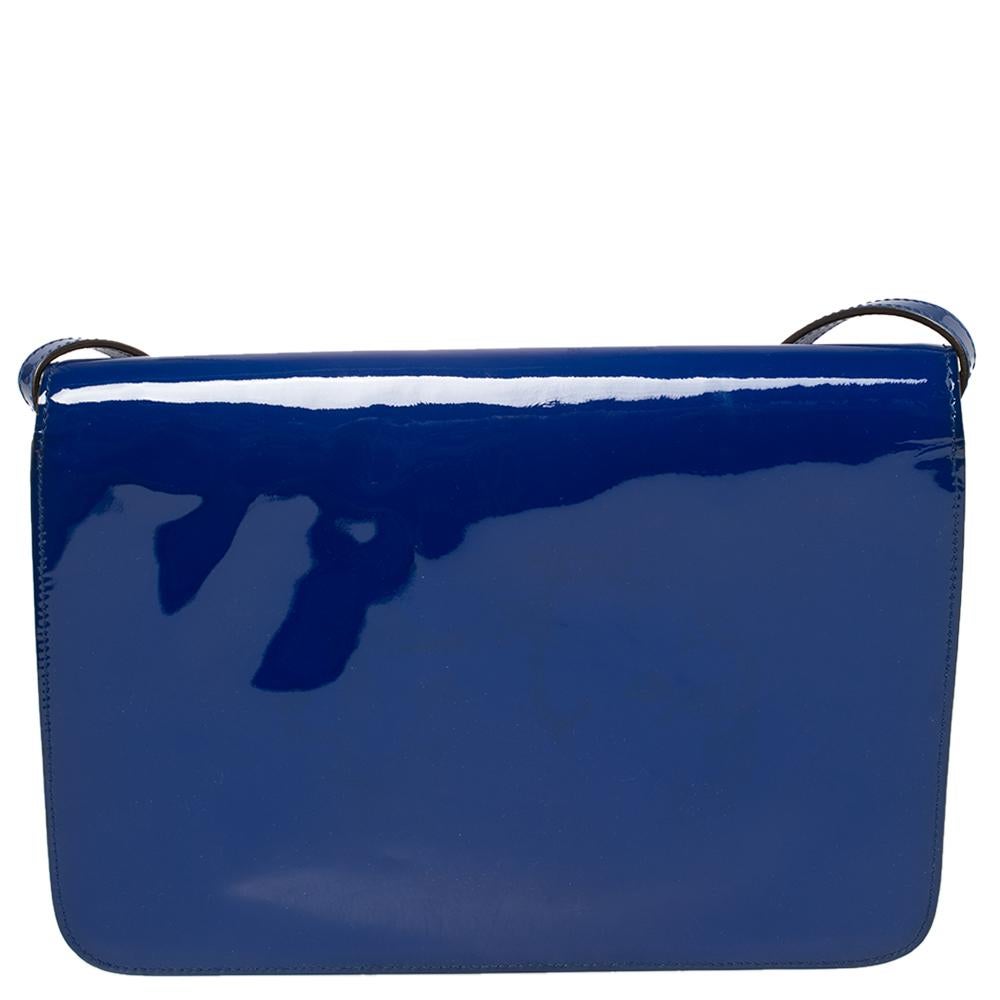 Women's Gucci Blue Patent Leather Large Bright Bit Shoulder Bag