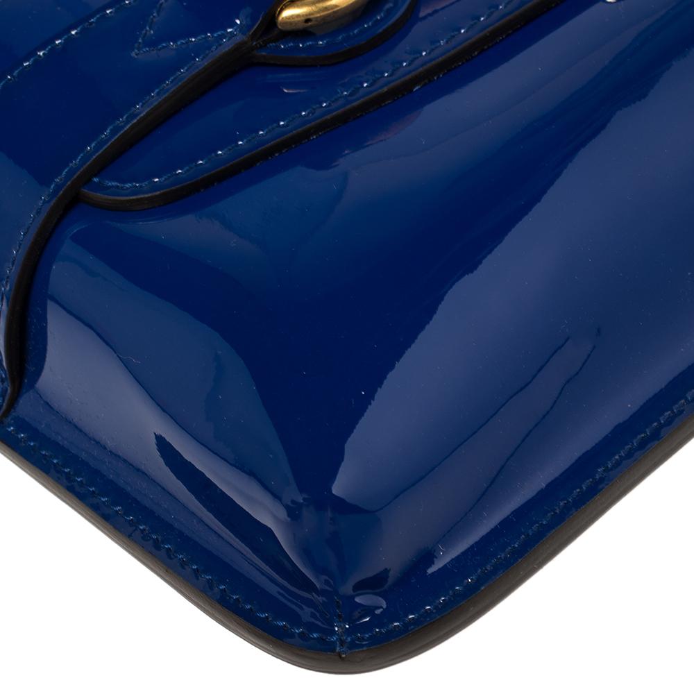 Gucci Blue Patent Leather Large Bright Bit Shoulder Bag In Good Condition In Dubai, Al Qouz 2