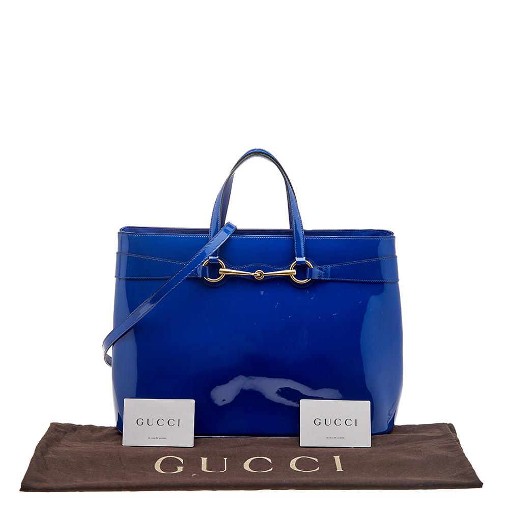 Gucci Blue Patent Leather Large Bright Bit Tote 8