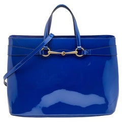 Gucci Blue Patent Leather Large Bright Bit Tote