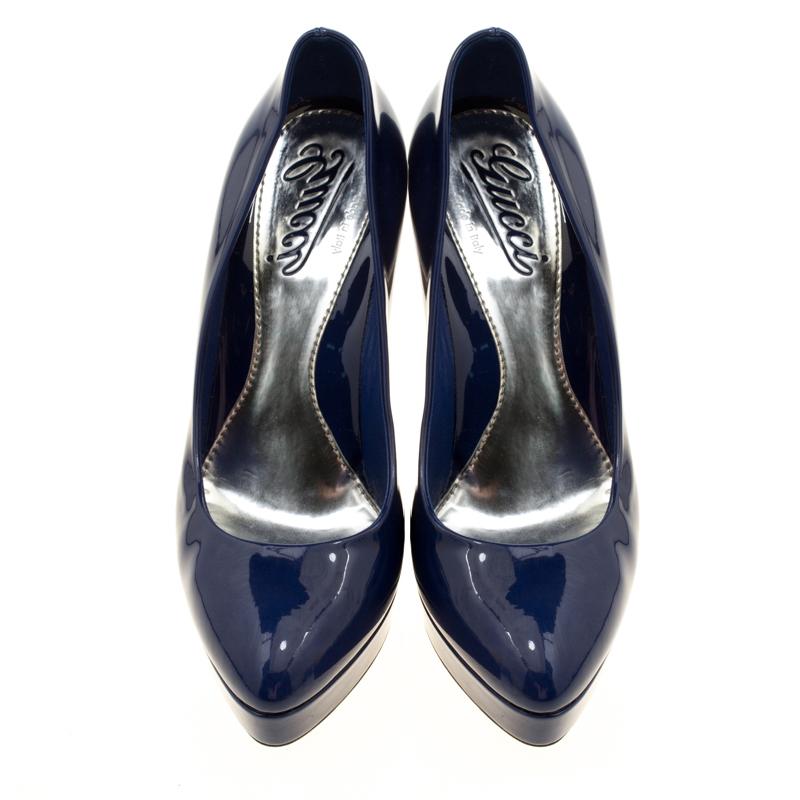 Bombas de plataforma de charol azul de Gucci talla 36.5 Azul