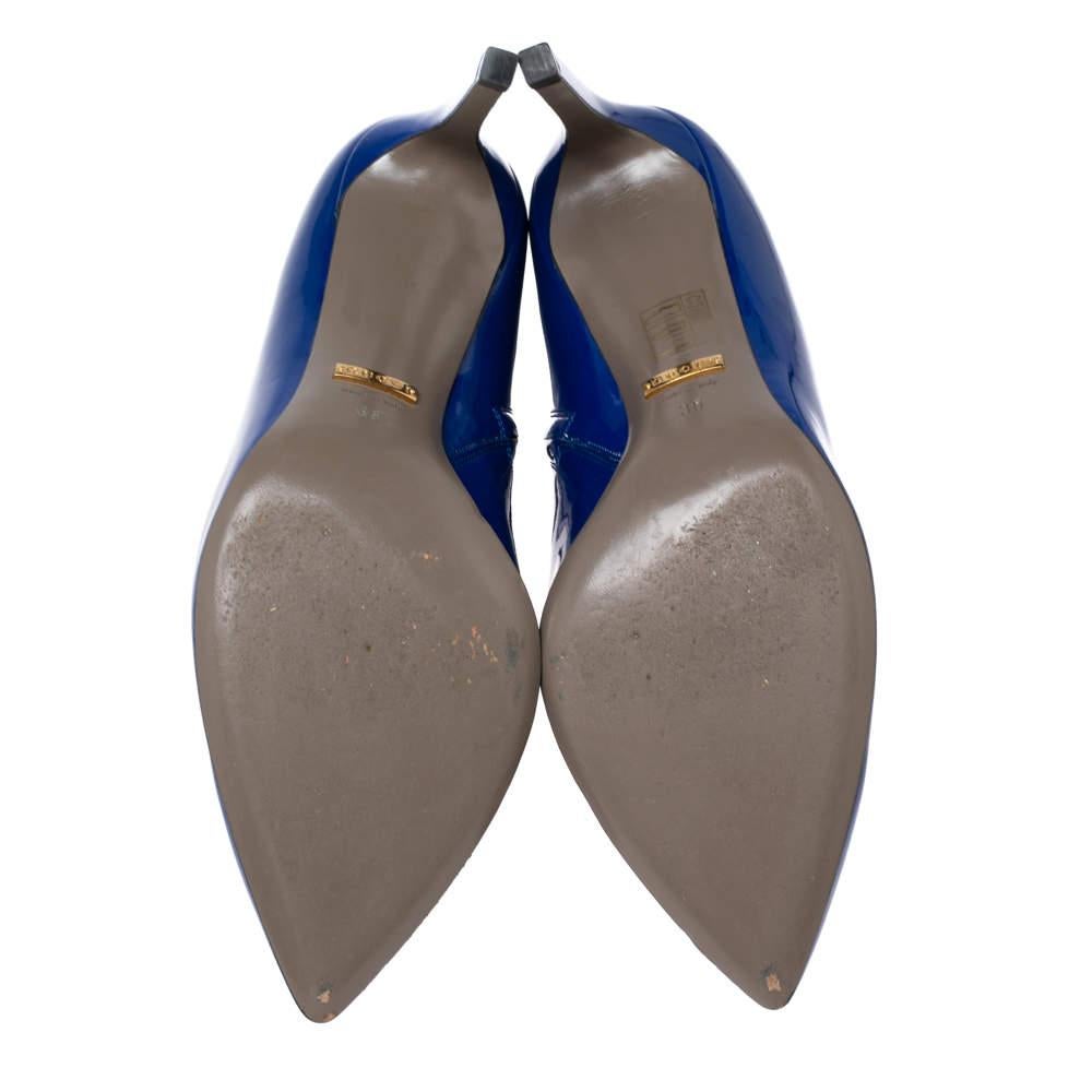Gucci Blue Patent Leather Pointed Toe Booties Size 38 For Sale 7