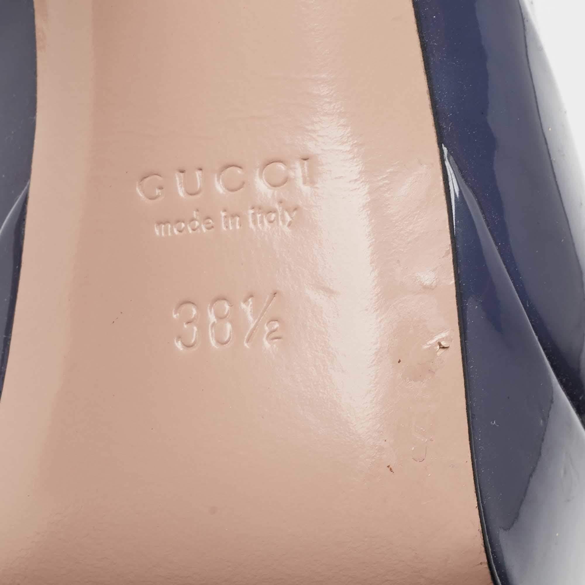 Gucci Blue Patent Leather Slingback Pumps Size 38.5 For Sale 4