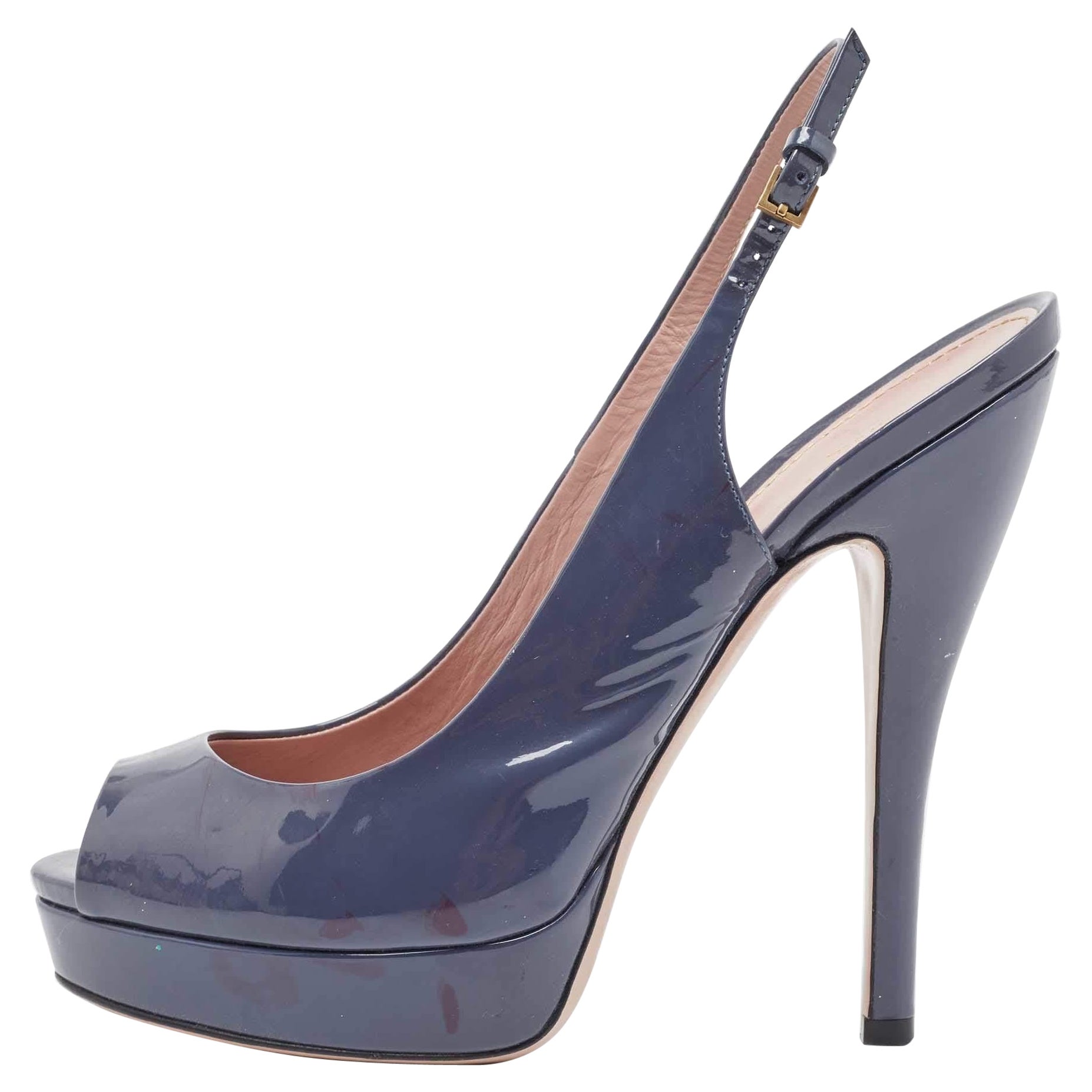 Gucci Blue Patent Leather Slingback Pumps Size 38.5