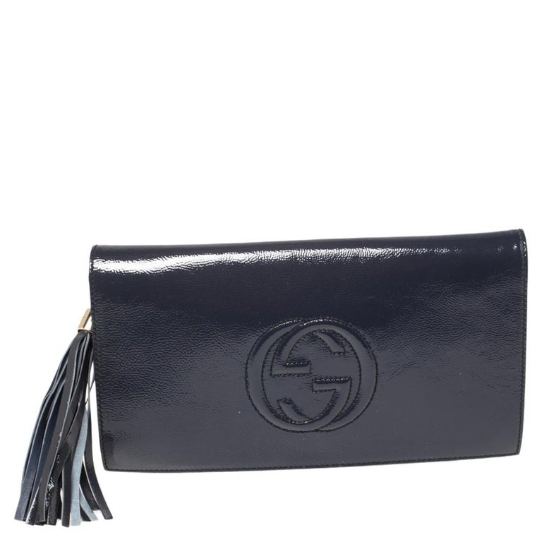 Gucci Blue Patent Leather Soho Clutch at 1stDibs