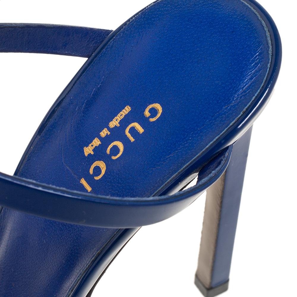 Gucci Blue Patent Leather Ursula Horsebit Ankle Strap Sandals Size 37.5 2