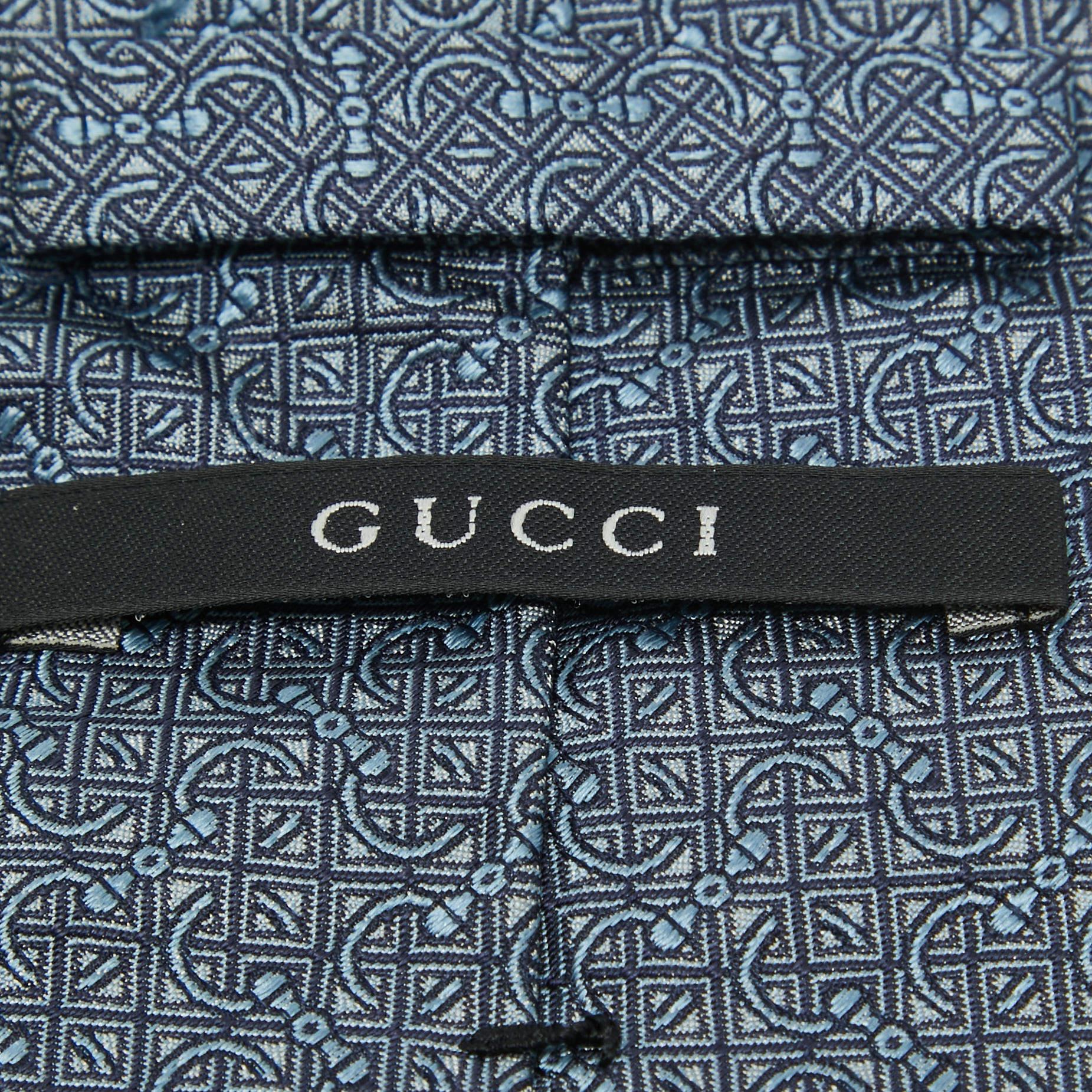 Gray Gucci Blue Patterned Silk Tie