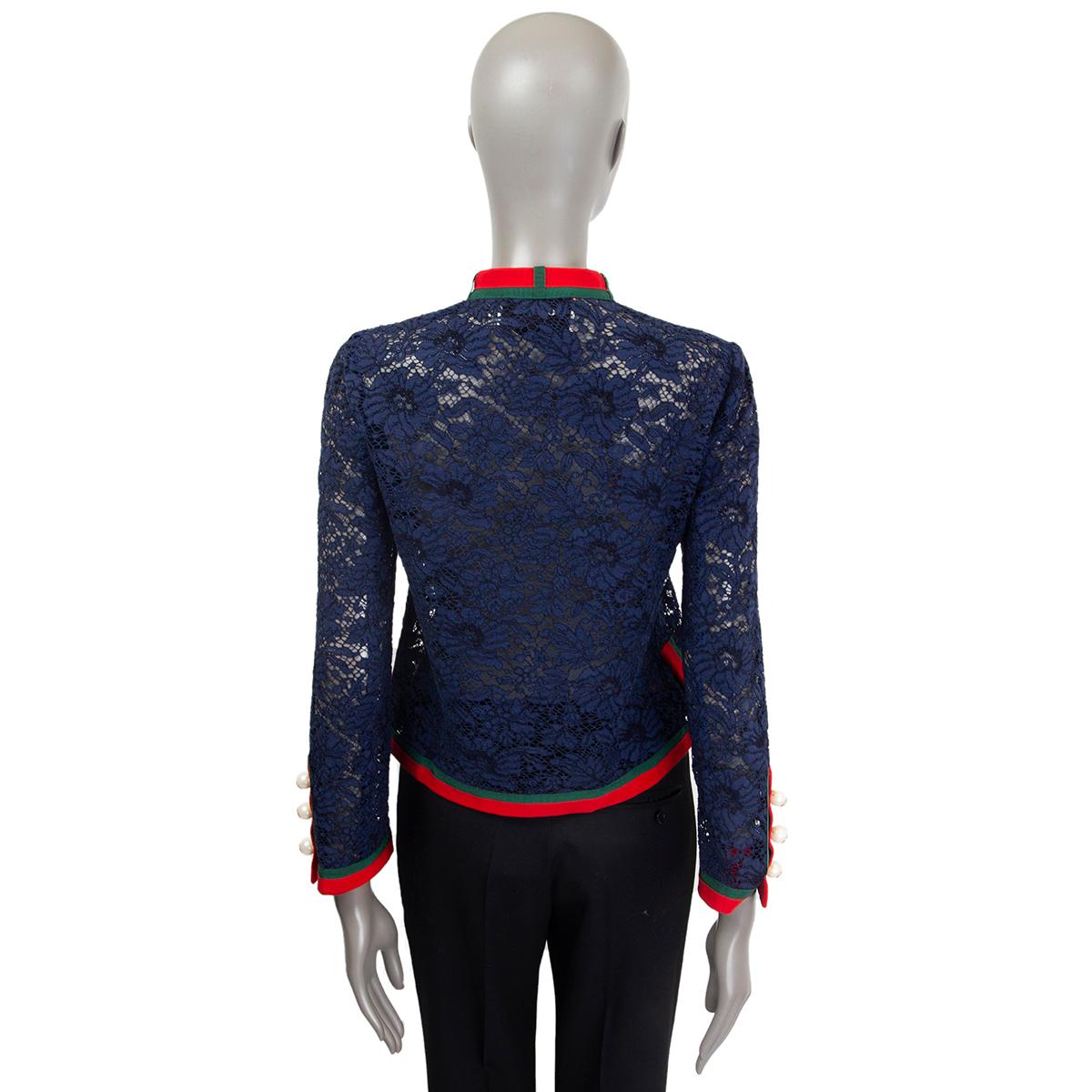 GUCCI blau PEARL EMBELLISHED LACE Strickjacke Pullover 40 S im Zustand „Hervorragend“ im Angebot in Zürich, CH