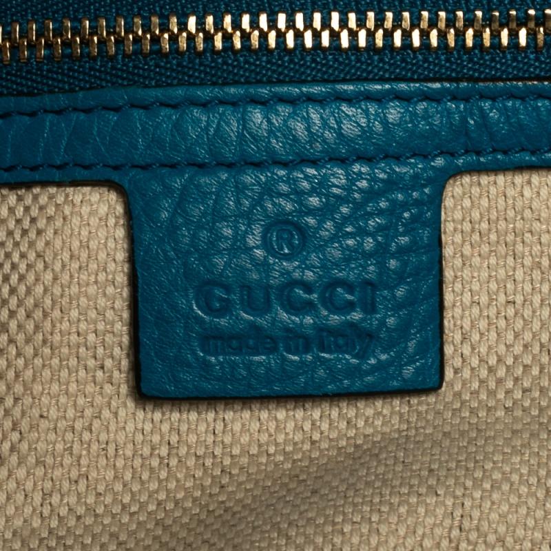 Gucci Blue Pebbled Leather Medium Soho Tote In Good Condition In Dubai, Al Qouz 2
