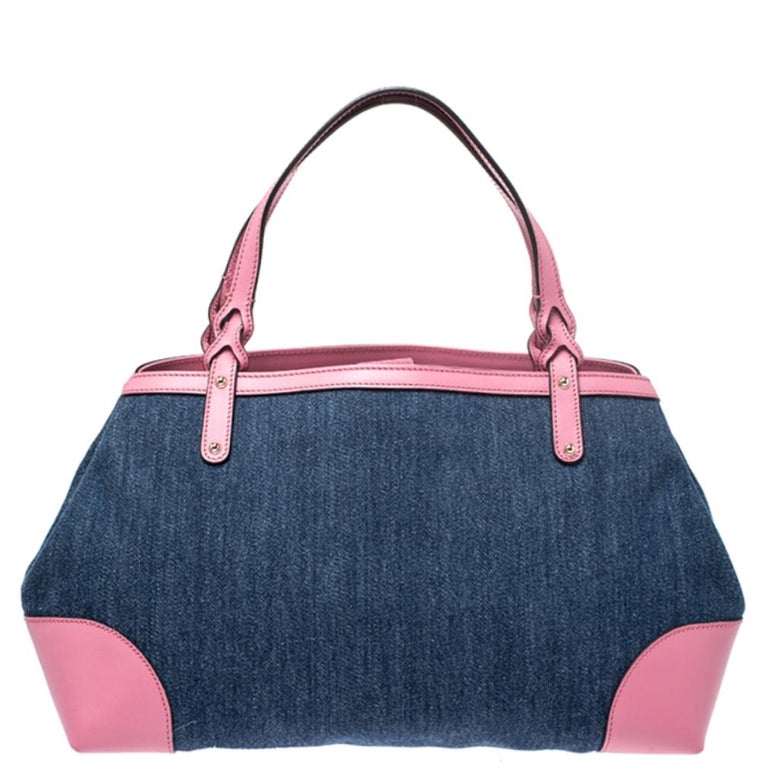 Gucci Blue/Pink Denim and Leather Hawaii Tote For Sale at 1stDibs
