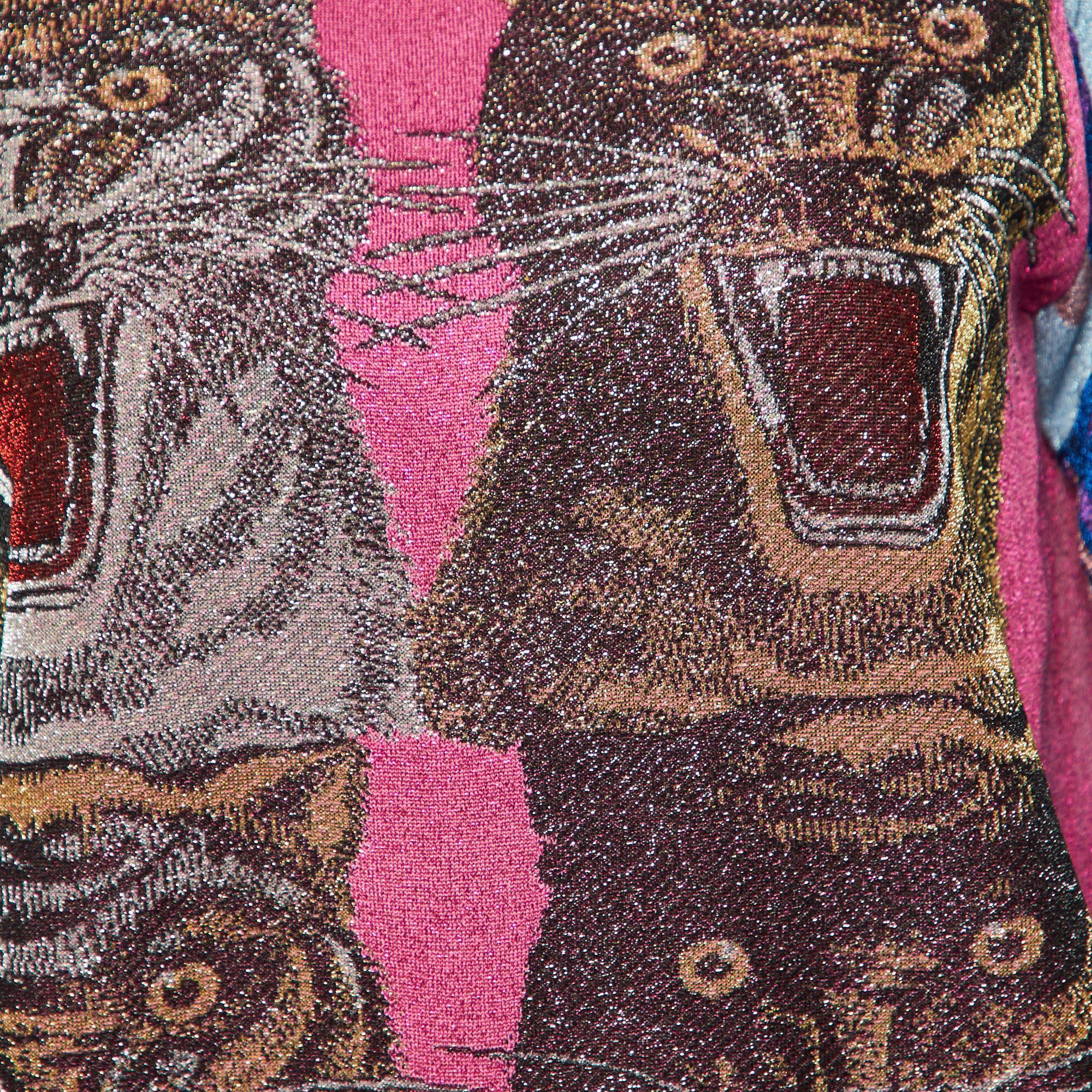 Women's Gucci Blue/Pink Tiger Patterned Lurex Knit Sweatshirt L