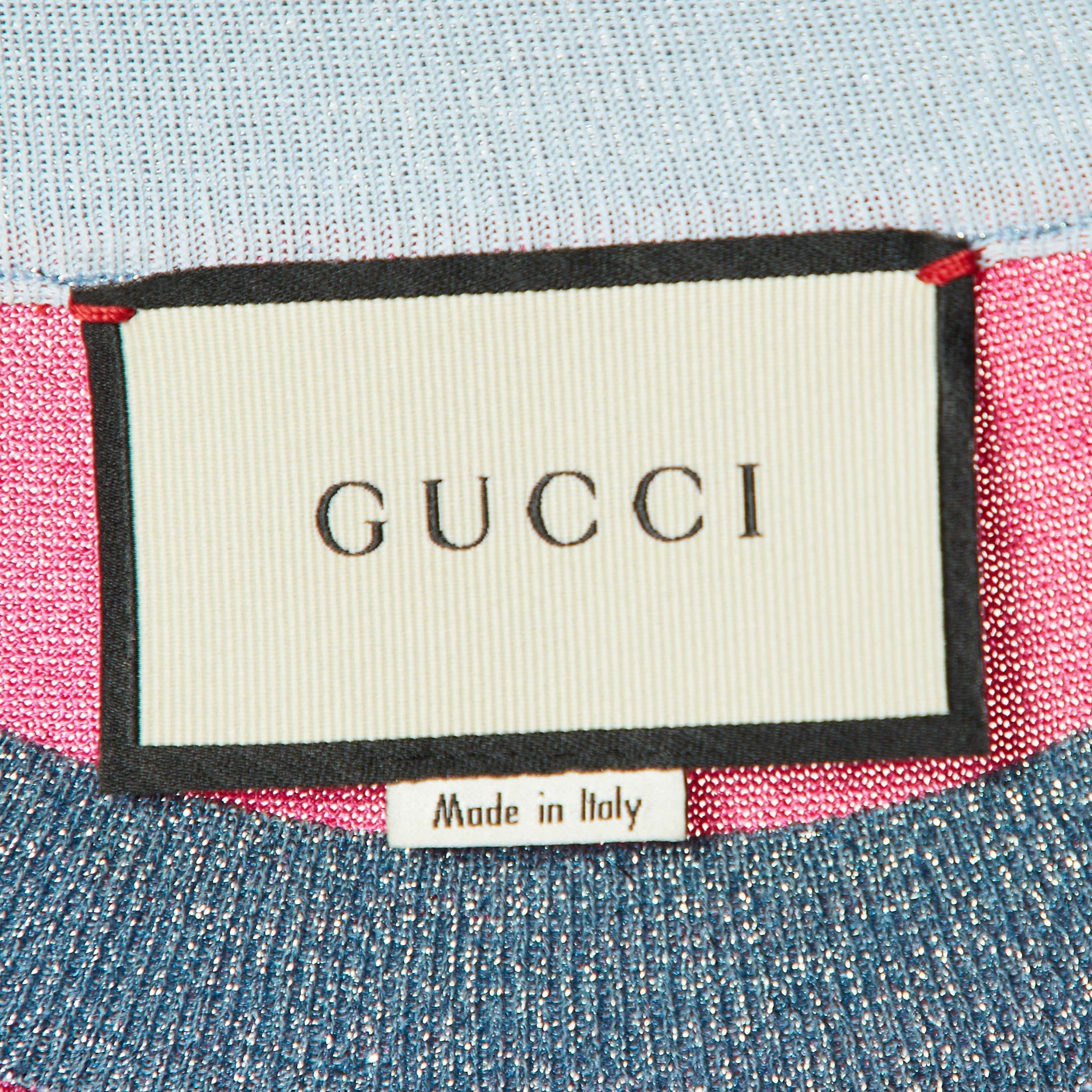 Gucci Blue/Pink Tiger Patterned Lurex Knit Sweatshirt L 2