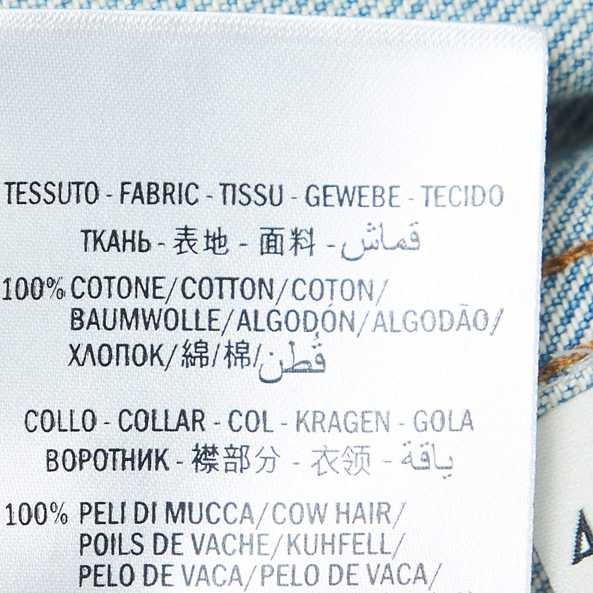 Gucci Blue Printed Cow Fur Trimmed Denim Jacket L In Good Condition For Sale In Dubai, Al Qouz 2