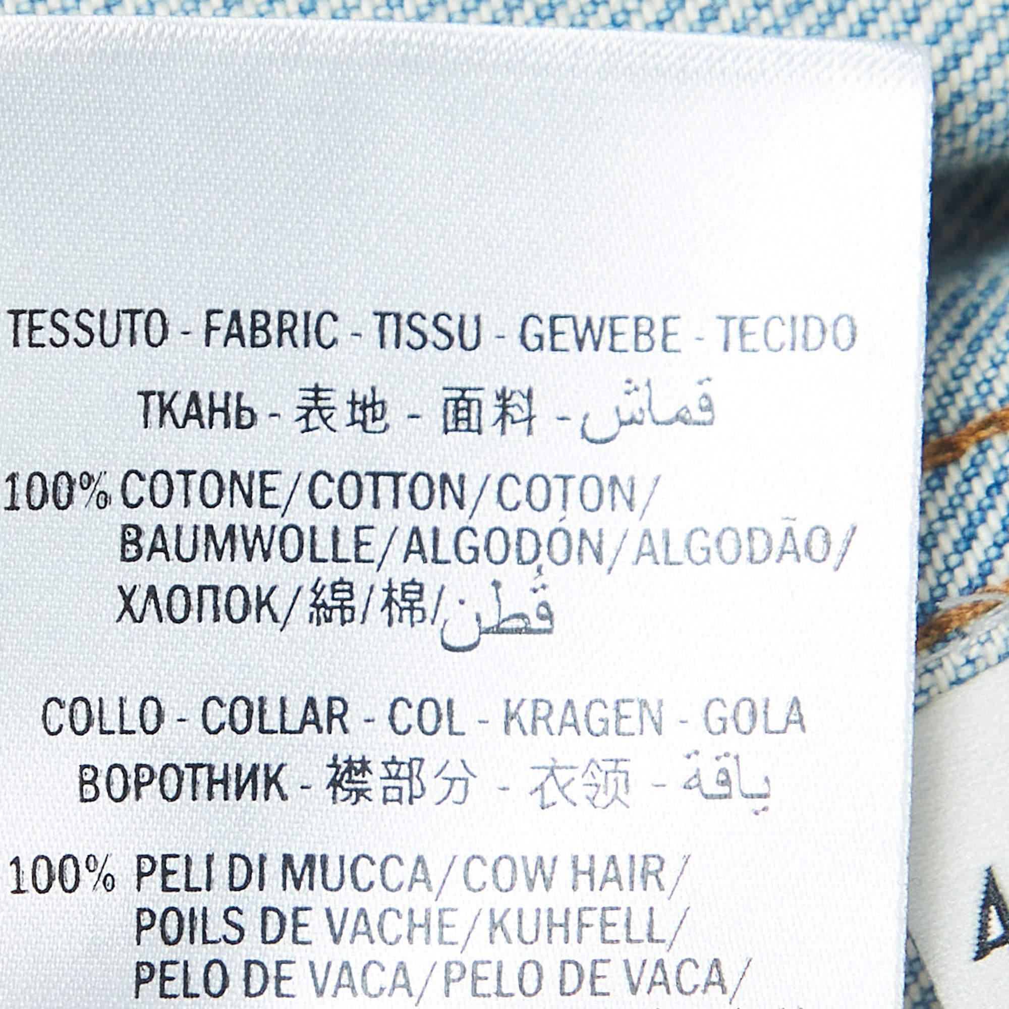 Gucci Veste en jean imprimée bleue bordée de fourrure de vache L Pour femmes en vente