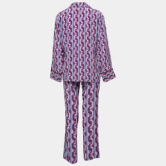 Gucci Blue/Purple Geometric Printed Silk Top & Pants Set S