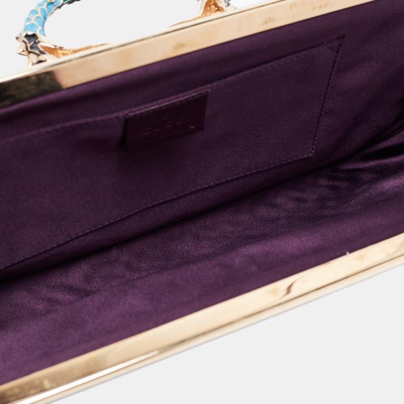 Gucci Blue/Purple Sequin and Satin Fringe Dragon Embellished Evening Bag 2