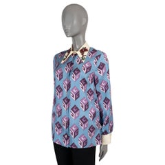 GUCCI blue & purple silk 2017 G CUBE CRYSTAL Button-Up Shirt 40 S