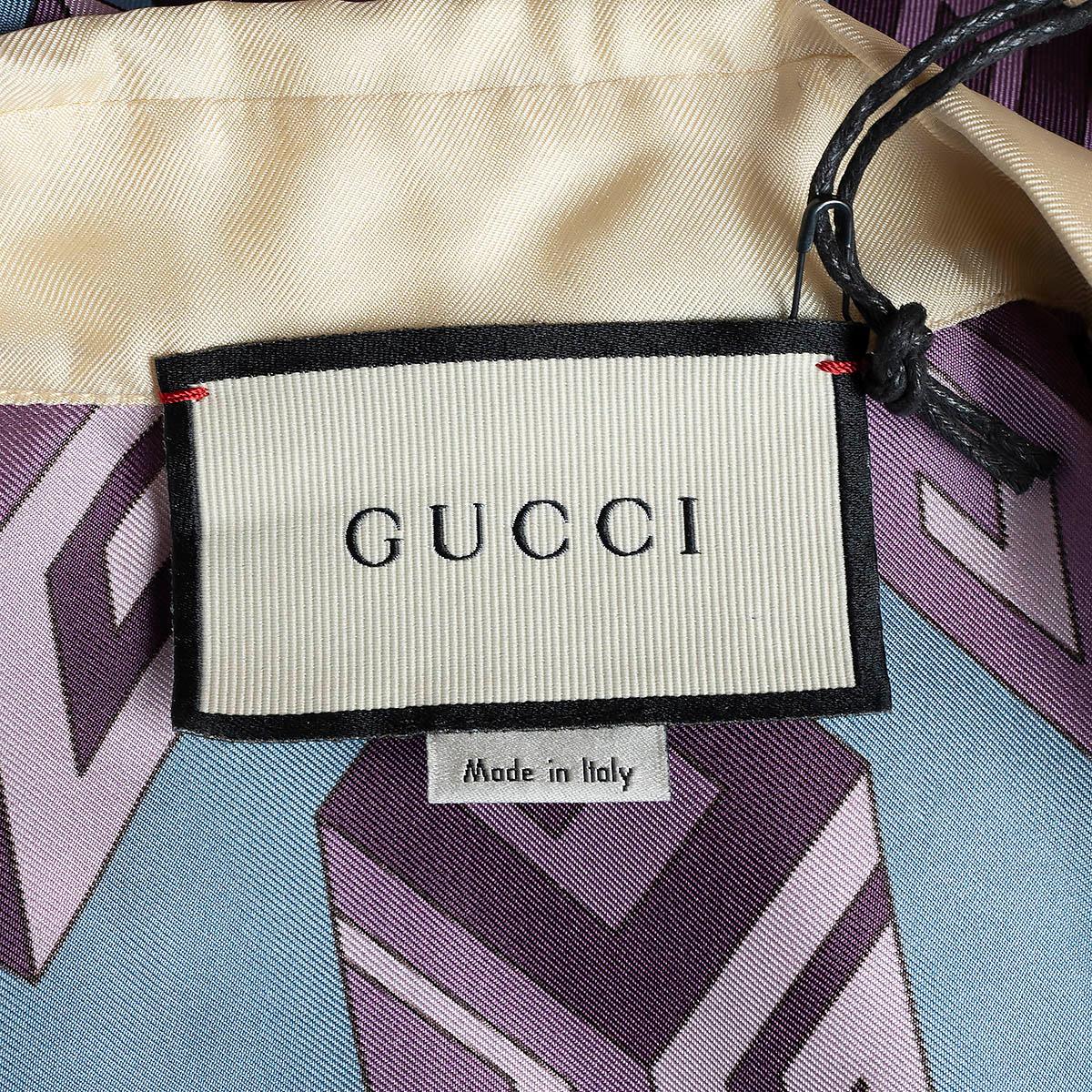 GUCCI blue & purple silk 2017 G CUBE CRYSTAL Button-Up Shirt 40 S For Sale 2