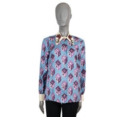GUCCI blue & purple silk 2017 G CUBE CRYSTAL Button-Up Shirt 40 S