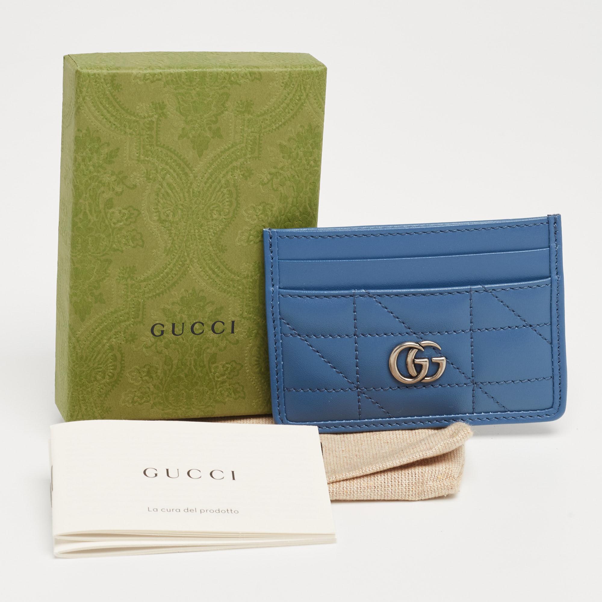 Gucci Blue Quilted Leather GG Marmont Card Holder 3