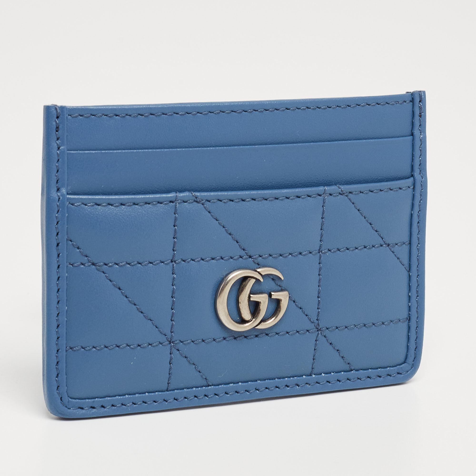 gucci gg marmont leather card case wallet light blue