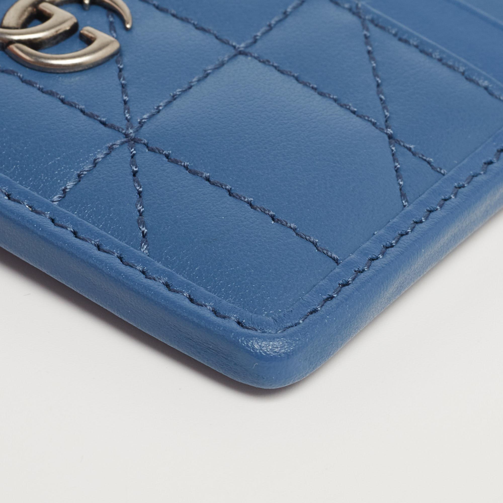 Women's Gucci Blue Quilted Leather GG Marmont Card Holder