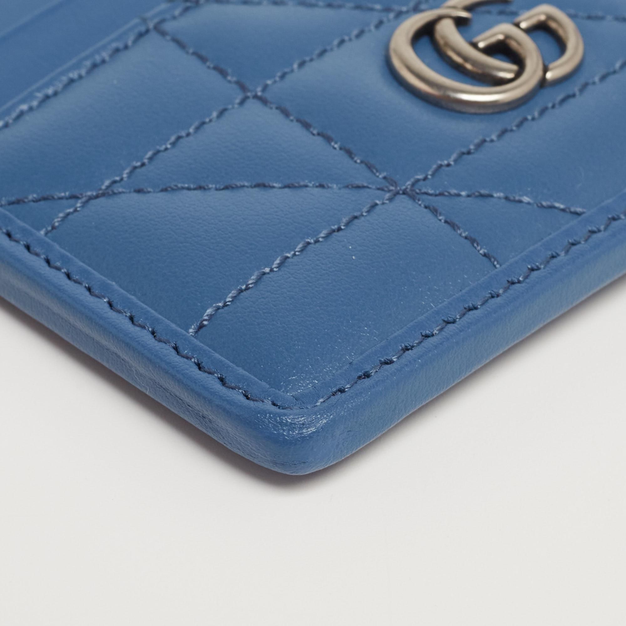 Gucci Blue Quilted Leather GG Marmont Card Holder 1