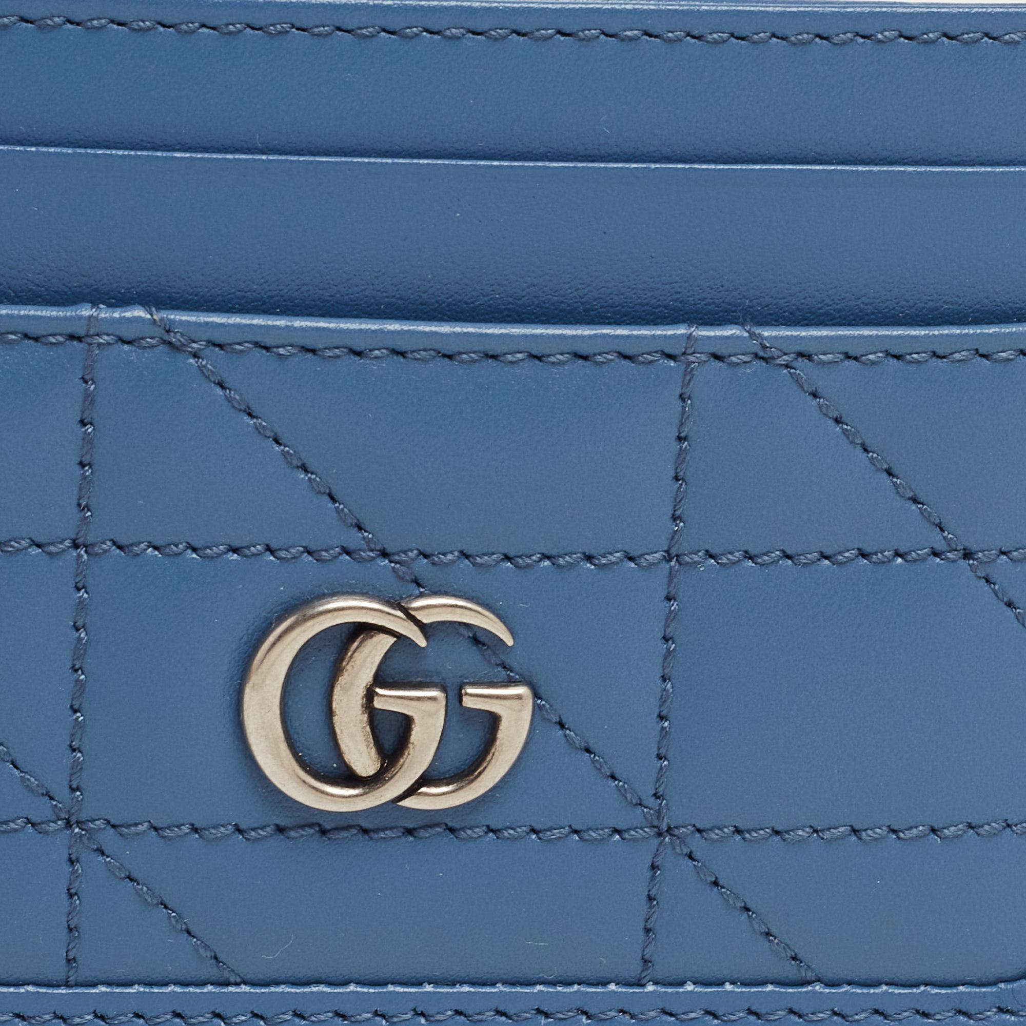 Gucci Blue Quilted Leather GG Marmont Card Holder 2