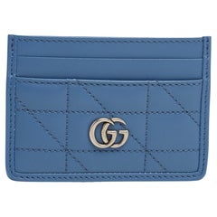 Gucci GG Marmont Kartenetui aus blauem gestepptem Leder